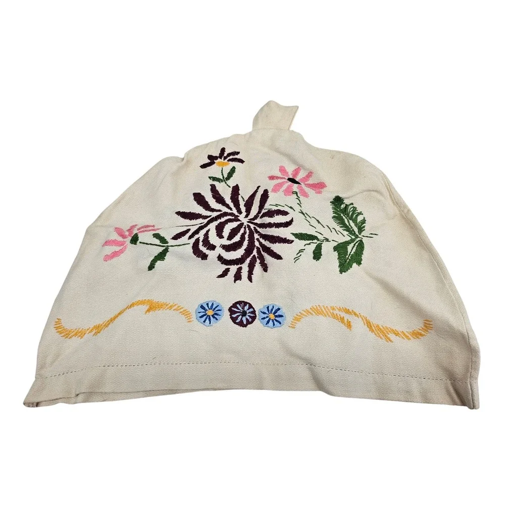 Tea Cozy Cover Cream‎ 1900s Hand Embroidered Floral Antique